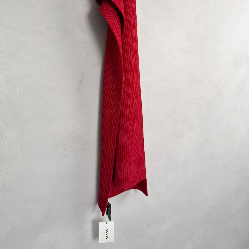 Lanvin: Iconic Embroidered Text Logo Knitted Wool Luxury Scarf FW26 - Picture 3 of 7